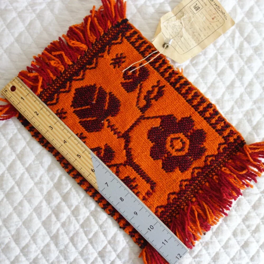 Vtg Small Bialystok Poland Polish Handmade Weaving w/ original receipt